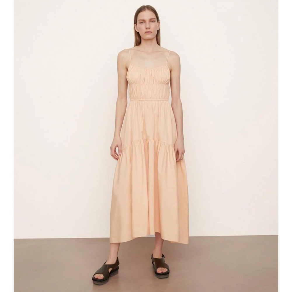 NWT Vince Ruched Tie-Back Camisole Dress Size M Peach Scoop Neck Elastic Waist